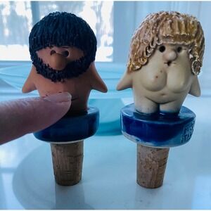 Vintage FABBRINI Pottery Italy Naughty Wine Stopper Adam and Eve Set of Twoo